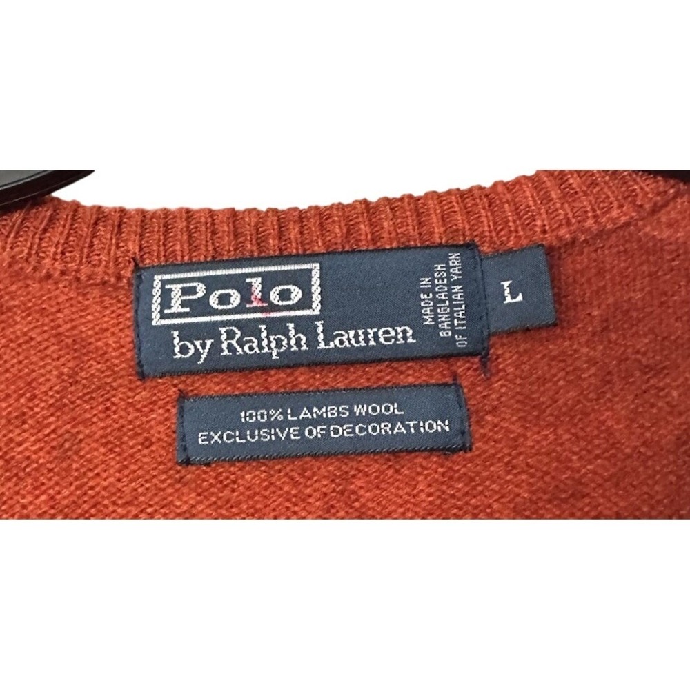 Polo Ralph Lauren Mens 100% Lambs Wool V Neck Pullover Sweater Size Large - Picture 6 of 7